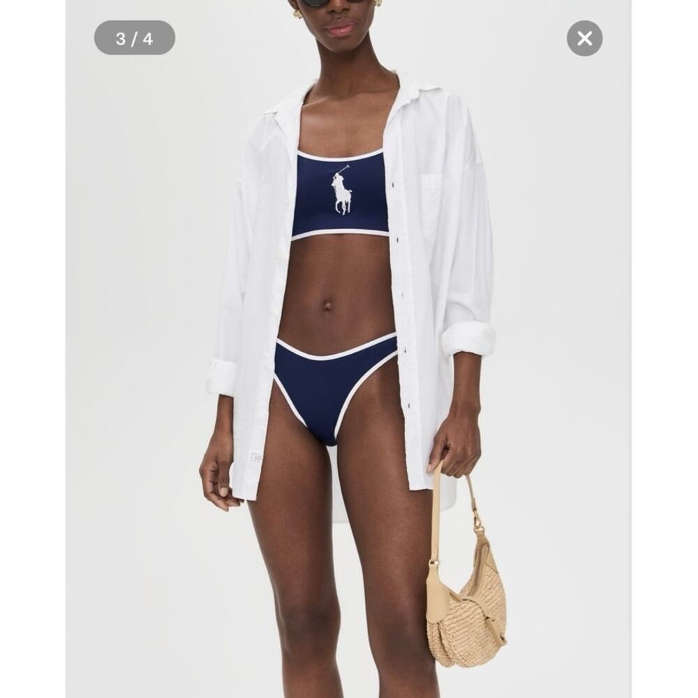 NWOT Polo Ralph Lauren Contrast Binding Bikini Top and Bottom in Navy Blue SZ M